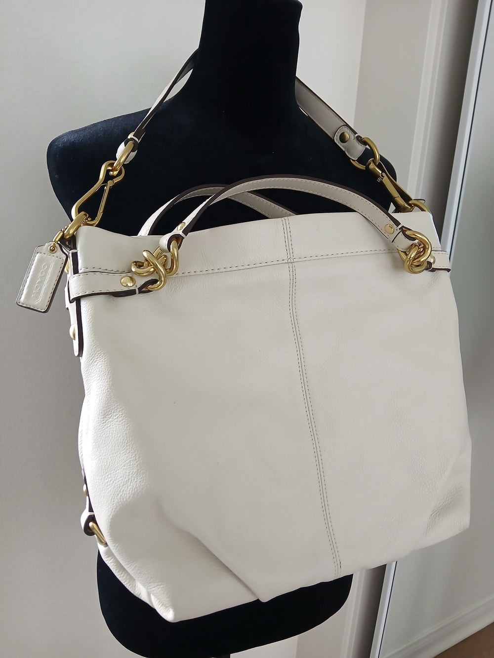 Coach Brooke White Cream Pebbled Leather Hobo Shoulder Bag F17165 + Dust Bag
